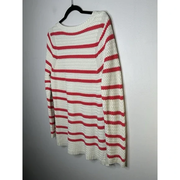 Talbots Pink White Stripes Crew Neck Sweater Top Long Sleeves Size Large - Picture 8 of 9